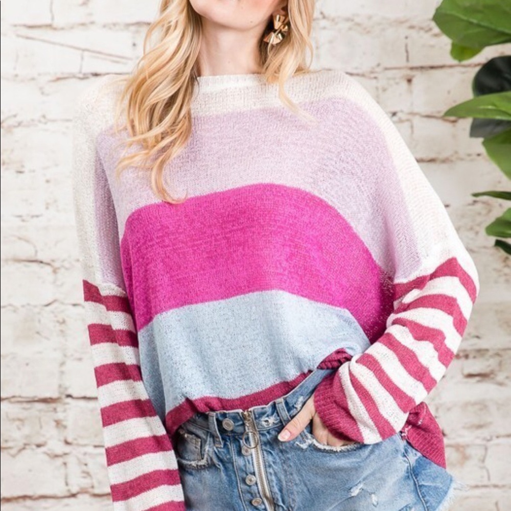 NWT Colorblock Slouchy Boyfriend Lightweight Sweatshirt Lagenlook Women's Small